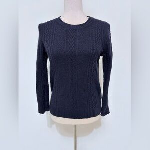J.Crew Pullover Sweater Cable Knit Long Sleeve Navy Blue Wool Blend Sz XS